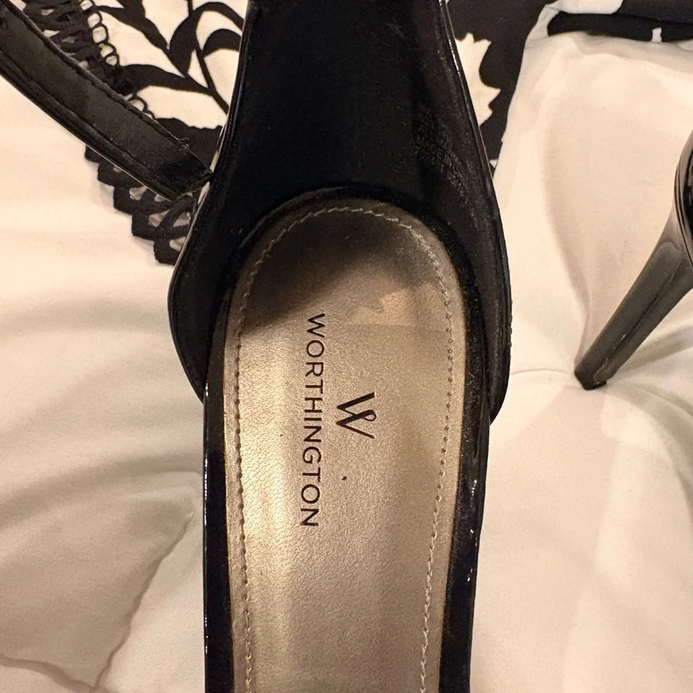 Worthington Black Patent Ankle-Strap Heels